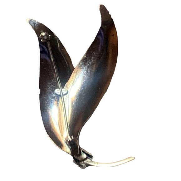 Vintage WELLS .925 Sterling‎ Silver Double Leave Pin / Brooch - Picture 2 of 7